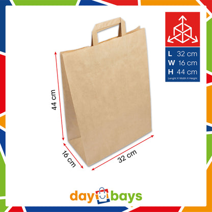 DayBays Papiertüten 32+16x44 cm Braun mit Flachhenkel