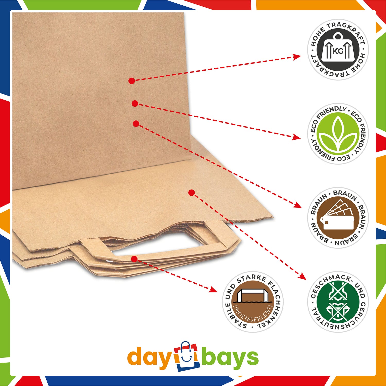 DayBays Papiertüten 32+16x44 cm Braun mit Flachhenkel