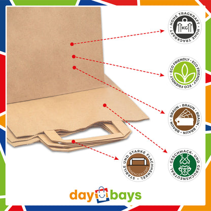 DayBays Papiertüten 32+16x44 cm Braun mit Flachhenkel