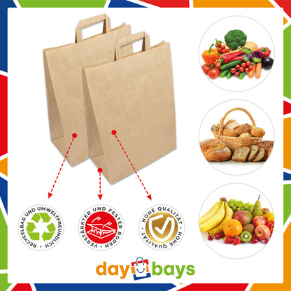 DayBays Papiertüten 32+16x44 cm Braun mit Flachhenkel