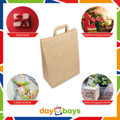 DayBays Papiertüten 32+16x44 cm Braun mit Flachhenkel