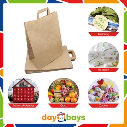 DayBays Papiertüten 32+16x44 cm Braun mit Flachhenkel