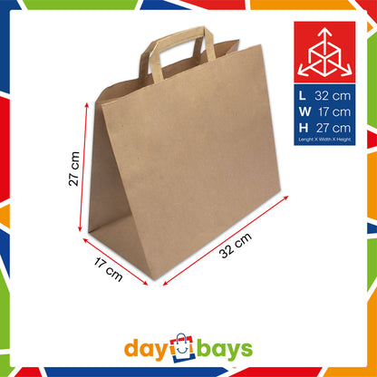 DayBays Papiertüten 32+17x27 cm Braun mit Flachhenkel