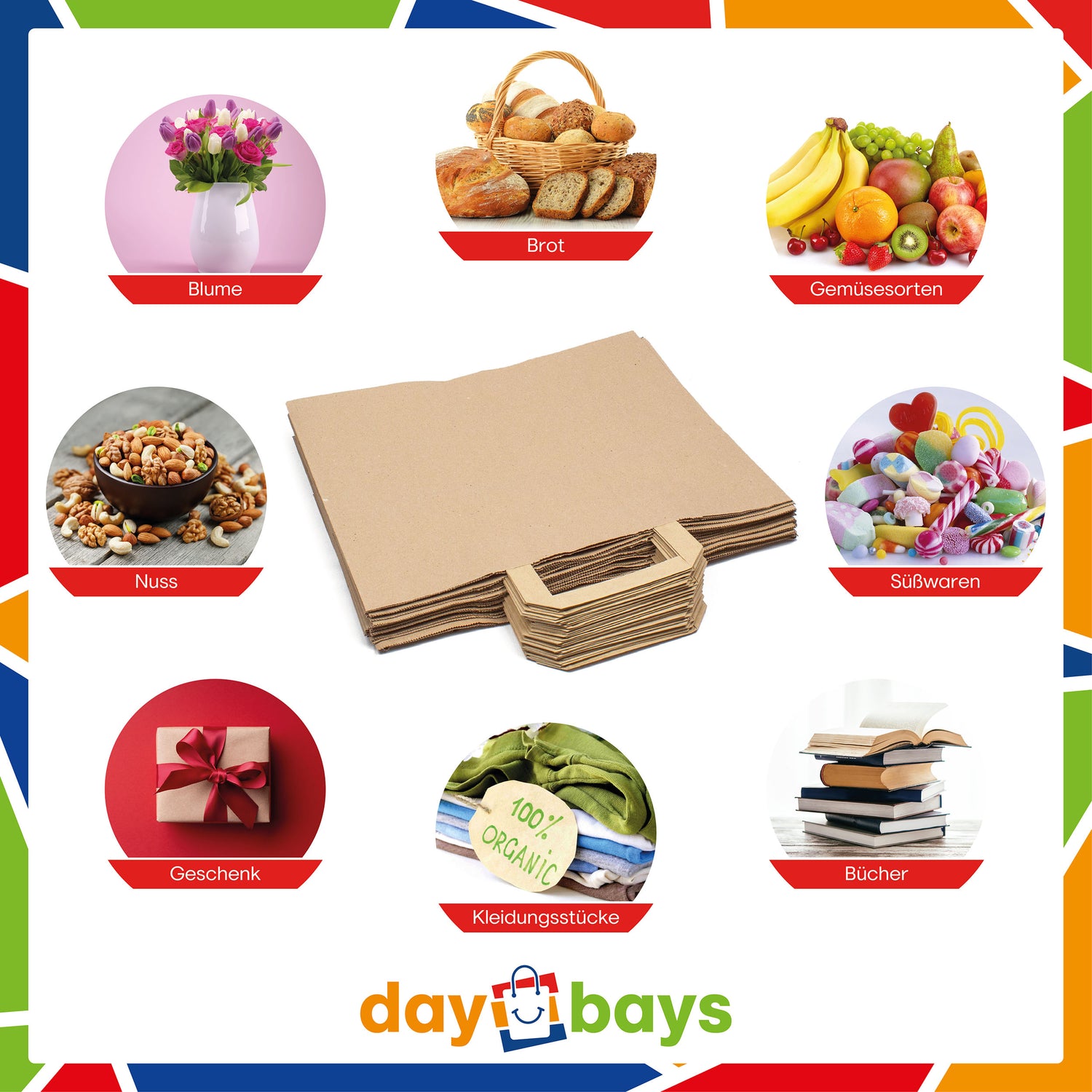 DayBays Papiertüten 32+17x27 cm Braun mit Flachhenkel