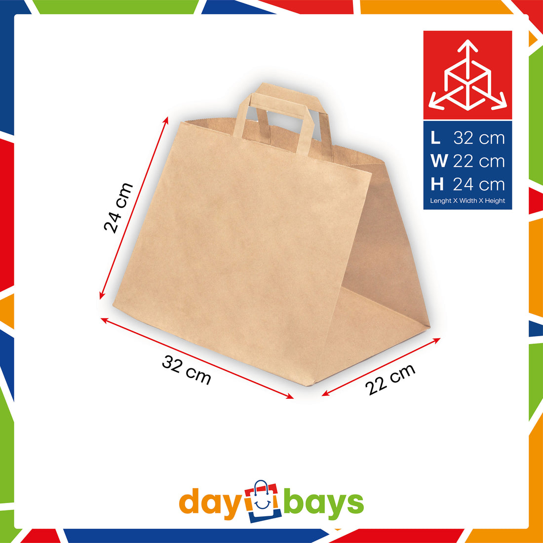 DayBays Papiertüten 32+22x25 cm Braun mit Flachhenkel