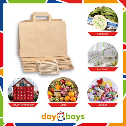 DayBays Papiertüten 32+22x25 cm Braun mit Flachhenkel