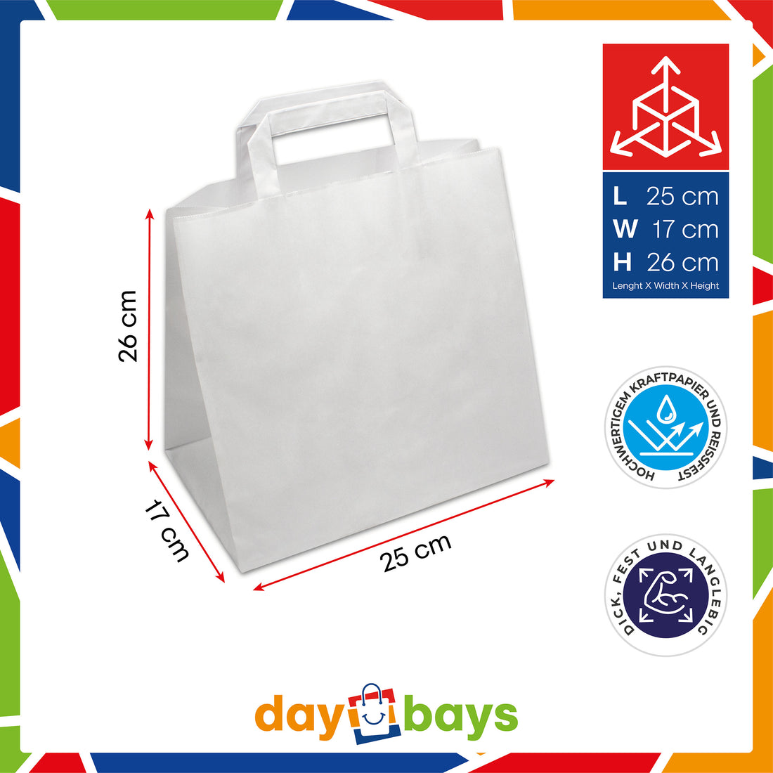 DayBays Papiertüten 26+17x25 cm weiß mit Flachhenkel