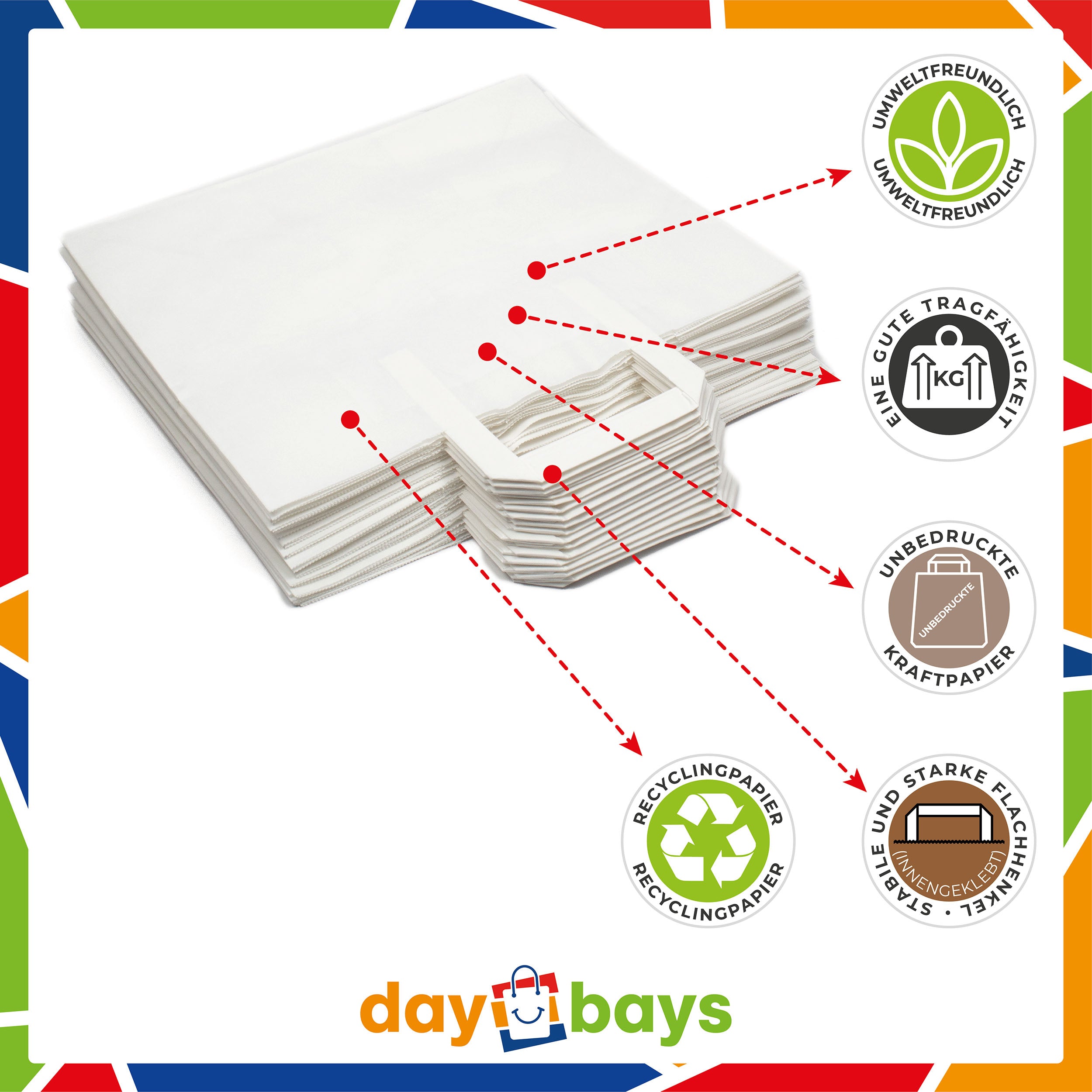 DayBays Papiertüten 32+17x27 cm weiß mit Flachhenkel