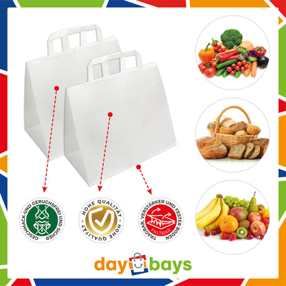 DayBays Papiertüten 32+17x27 cm weiß mit Flachhenkel