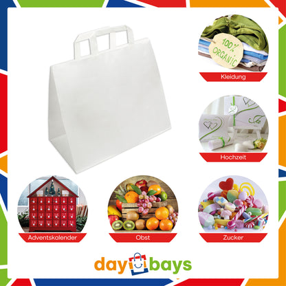 DayBays Papiertüten 32+17x27 cm weiß mit Flachhenkel