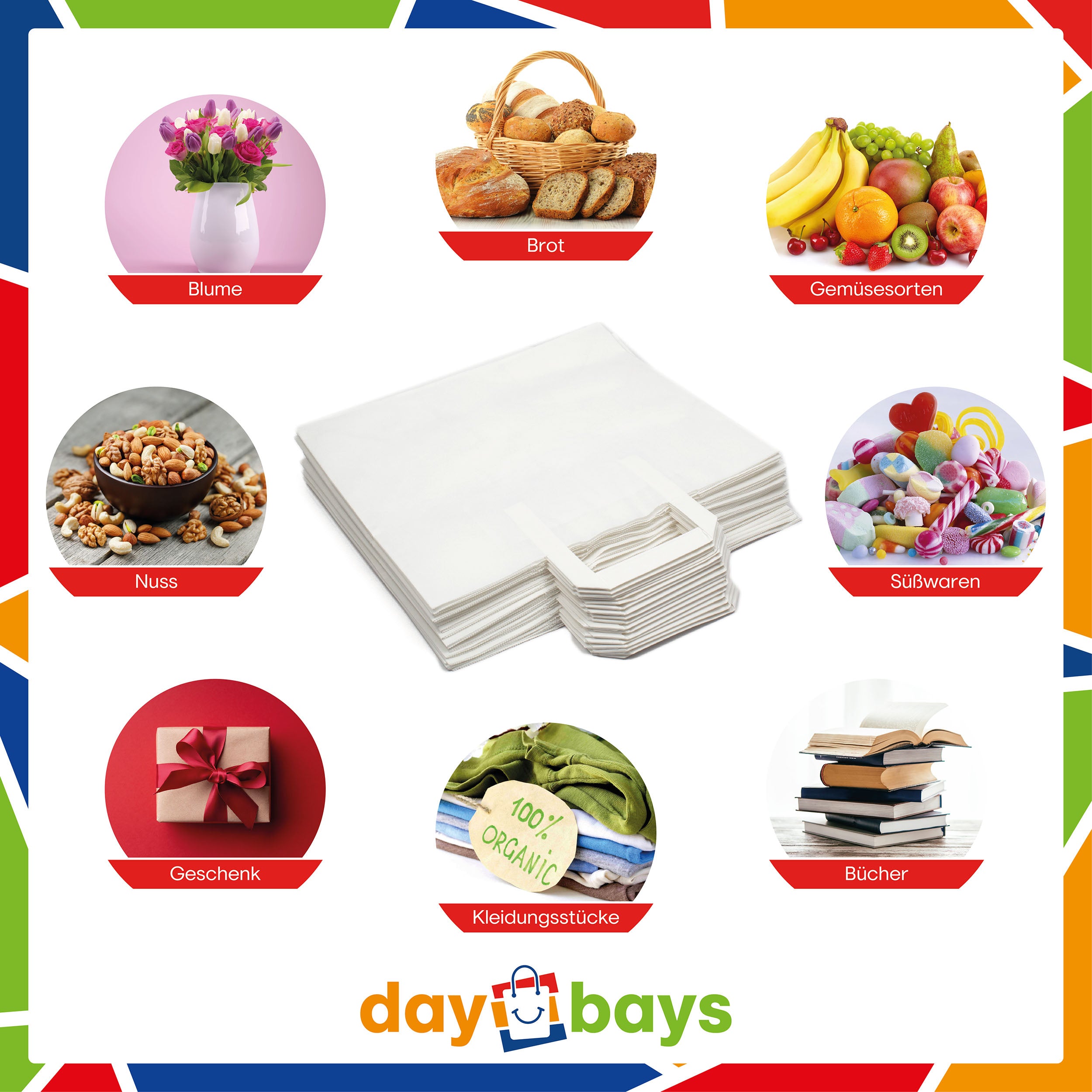 DayBays Papiertüten 32+17x27 cm weiß mit Flachhenkel