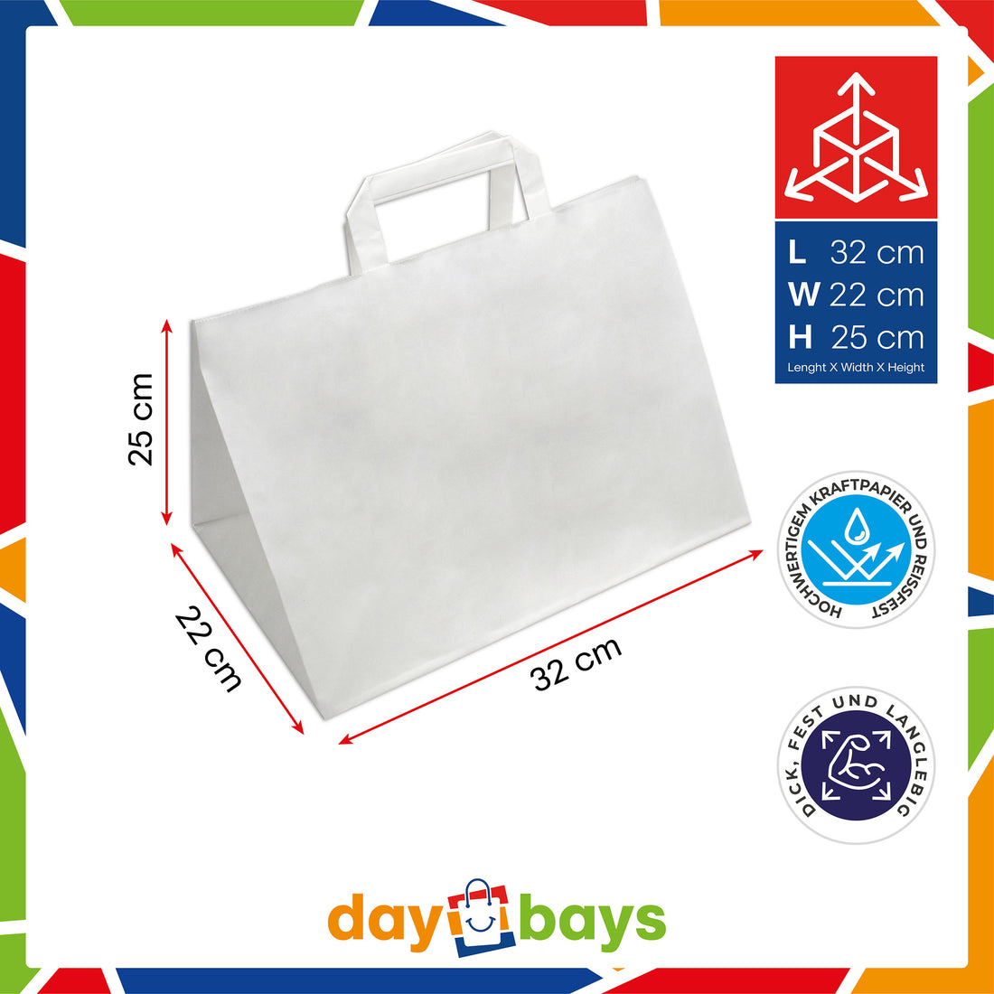 DayBays Papiertüten 32+22x25 cm weiß mit Flachhenkel