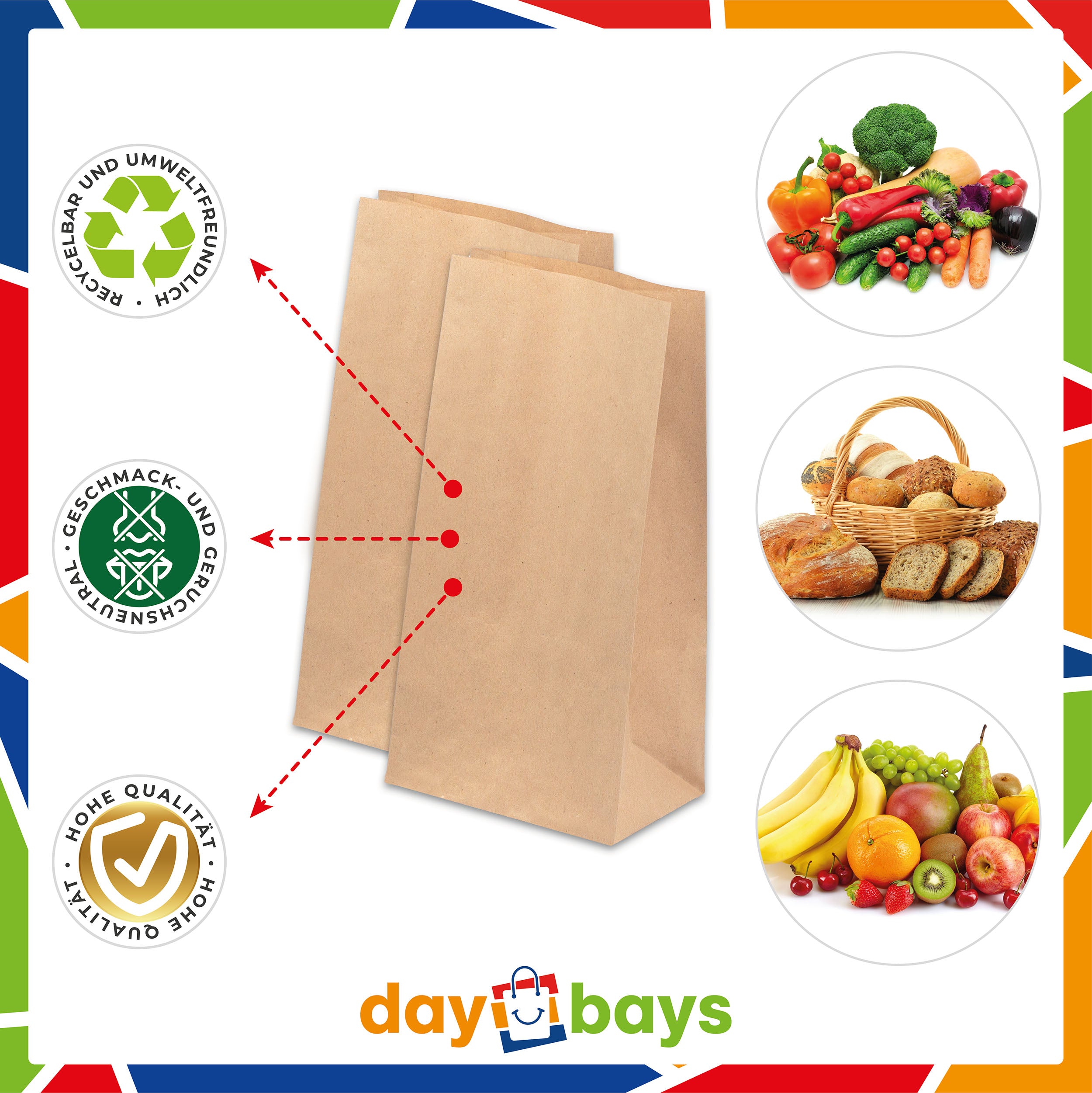 DayBays Blockbodenbeutel 15+9x28 cm Braun