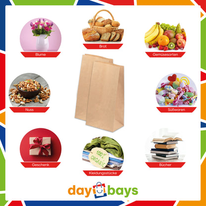 DayBays Blockbodenbeutel 15+9x28 cm Braun