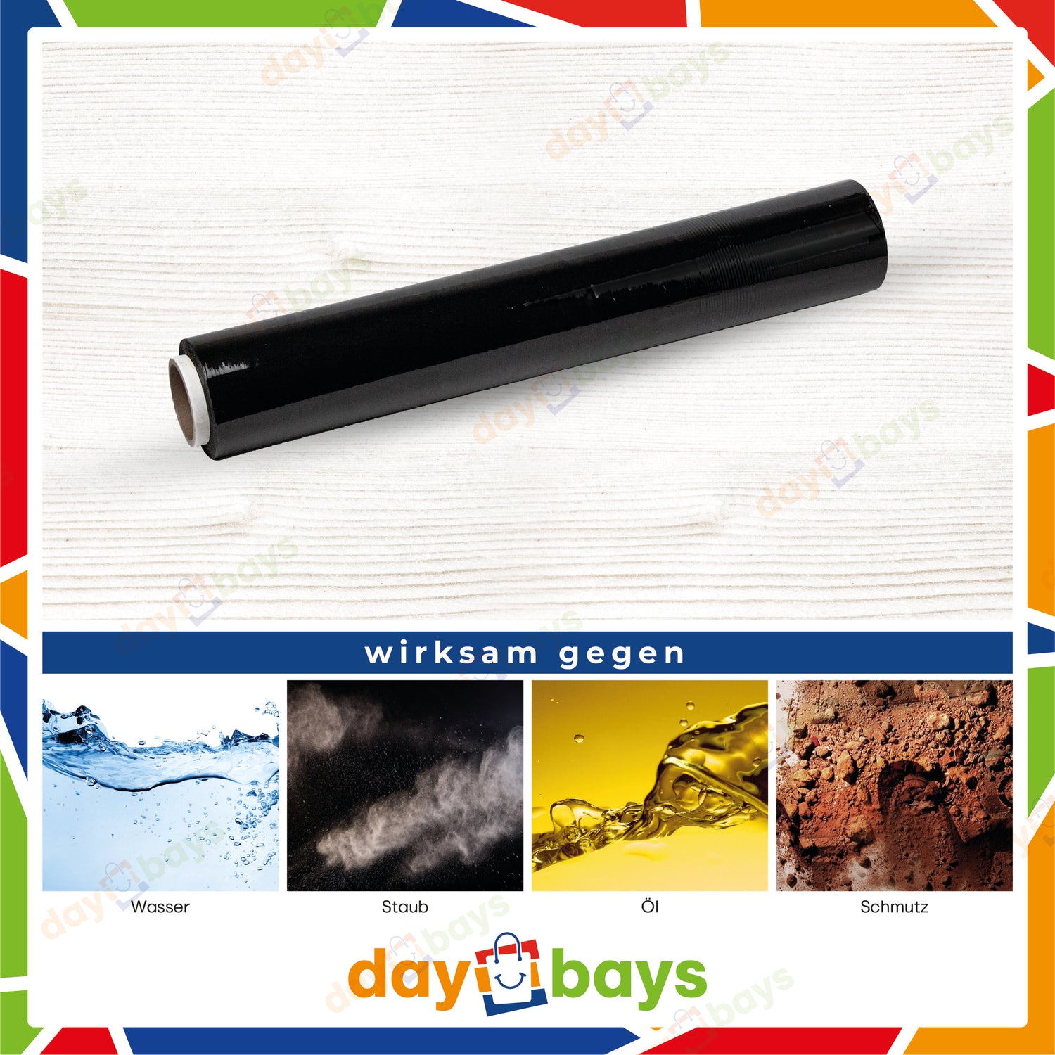 DayBays Stretchfolie Wickelfolie Stretchfolien 23 my 1500 gr 50 cm Schwarz aus PE