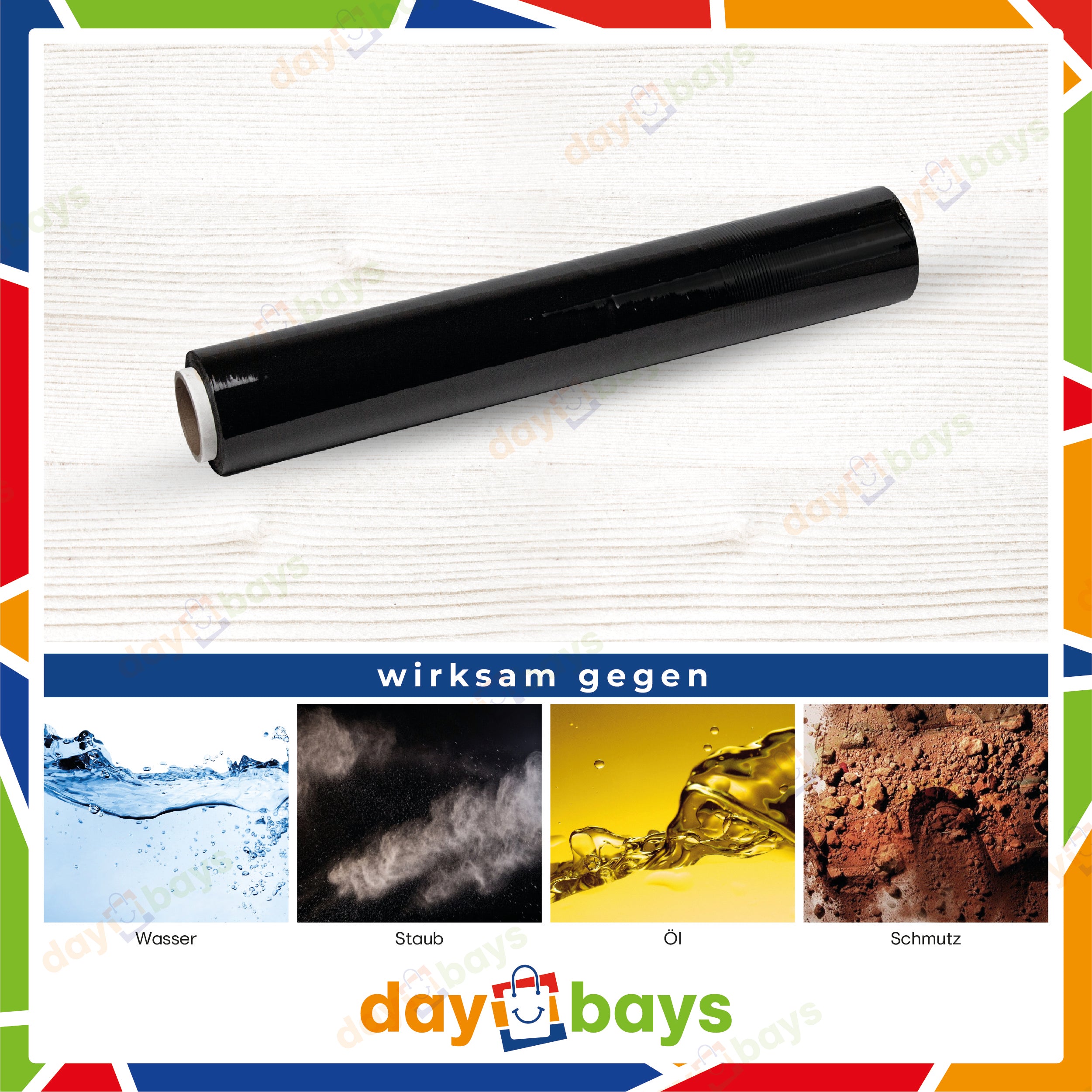 DayBays Stretchfolie Wickelfolie Stretchfolien 23 my 1500 gr 50 cm Schwarz aus PE