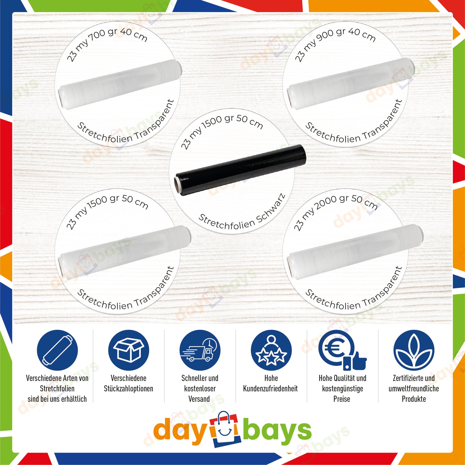 DayBays Stretchfolie Wickelfolie Stretchfolien 23 my 1500 gr 50 cm Schwarz aus PE