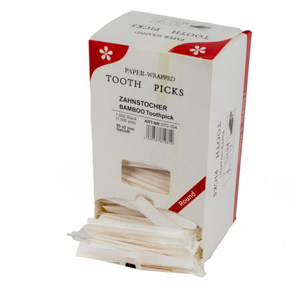 Bamboo zahnstocher für unterwegs 65mm (Ø2mm) Tooth Pick gehüllt (paper wrapped)
